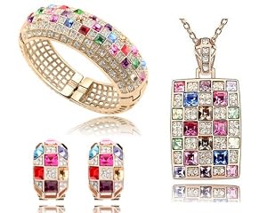 Parure bijoux - Série Reine - Swarovski Elements multicolore - Plaqué or rose