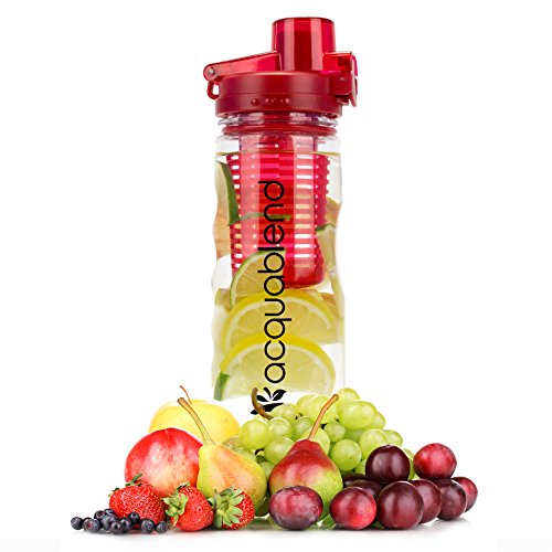 ACQUABLEND Premium Fruit Infused Water Bottle - 25oz Flip Top Fruit Infuser Leak Proof and BPA Free. Ideal for Sports and Outdoors with Introductory Recipe E-book Included