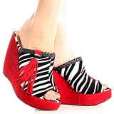 Zebra Print Faux Suede Braided Trim Tassel Peep Toe Wedges
