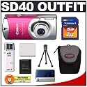 Canon PowerShot SD40 7.1MP Digital Elph Camera with 2.4x Optical Zoom (Precious Rose Pink) + SecureDigital 2GB Memory Card + USB Card Reader + Spare NB-4L Battery + Padded Carrying Case
