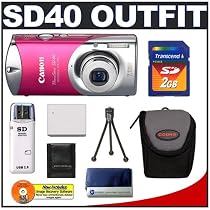 Canon PowerShot SD40 7.1MP Digital Elph Camera with 2.4x Optical Zoom (Precious Rose Pink) + SecureDigital 2GB Memory Card + USB Card Reader + Spare NB-4L Battery + Padded Carrying Case