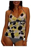 It Figures Women's Flower Power Cross Over Halter Tankini Suit