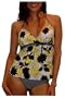 It Figures Women's Flower Power Cross Over Halter Tankini Suit