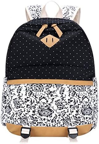 Qiaoshubao Thickened Canvas Laptop Bag Shoulder Daypack School Backpack Causal Handbag (floral black)