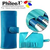Phileex Makeup Brush Roll-Up Pouch/Bag(12 Pockets,Peacock blue)-Elasticized,Smooth Leather,Chic