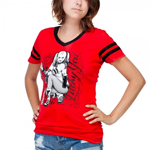 Suicide Squad Harley Quinn Lucky You V-Neck Jrs Tee (2XL, Red)
