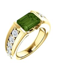 10K Yellow Gold 9.00x7.00mm Emerald Cut Green Tourmaline and Diamond Ring -- LIFETIME WARRANTY