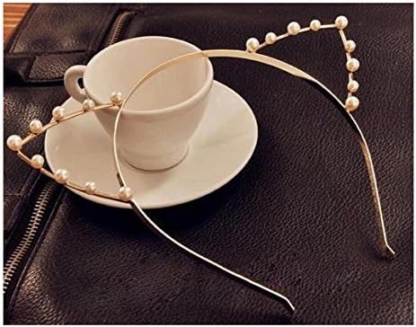 Dickness G Crystal Silver Gold Sexy Cat Ear Girl Head Band Beaded Fashion Hair Band Metal Color: Golden with Pearl
