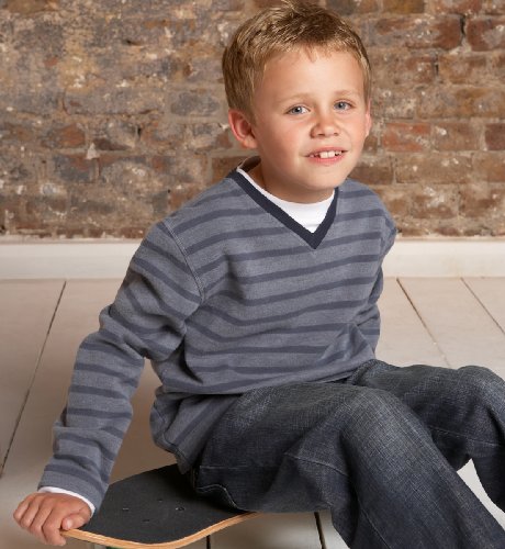 Older Boys' Stripe Mock V-Neck Jumper