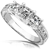 1 1/2 Carat TW Certified Asscher Diamond Three Stone Engagement Ring in 14k White Gold