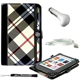 Professional Portfolio Cover Carrying Case , Khika Plaid Pattern with Synthetic Leather Design Feature with Memory Card , Notepad and Pen Slots For Barnes & Noble NOOK COLOR eBook Reader Tablet + Includes a eBigValue (TM) Determination Hand Strap + Includes a Travel USB Car Charger Kit + Includes a USB Data Sync Cable for your eReader