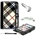 Professional Portfolio Cover Carrying Case , Khika Plaid Pattern with Synthetic Leather Design Feature with Memory Card , Notepad and Pen Slots For Barnes & Noble NOOK COLOR eBook Reader Tablet + Includes a eBigValue (TM) Determination Hand Strap + Includes a Travel USB Car Charger Kit + Includes a USB Data Sync Cable for your eReader