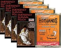 Emergency BRW Made In U.S.A. Survival Sleeping Bags - Pack of 4 Bags PLUS Four HeatMax 18 Hour Body Warmers.