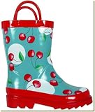 Kid's Blue and Red Cherry Waterproof Rubber Rain and Garden Boots