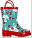 Kid's Blue and Red Cherry Waterproof Rubber Rain and Garden Boots