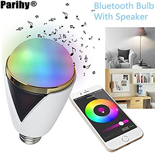 Smart LED Light Bulb Speaker, Parihy Bluetooth 4.0 E27 Bulb with Music Player, Dimmable Color Changing Bedside Desk Lights Bar Sinks Play Bulb- Smartphone and IR Remote Controlled(PL-04,White)