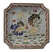 Square chinese porcelain plate with longevity cranes, blues