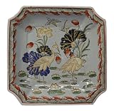 Square chinese porcelain plate with longevity cranes, blues