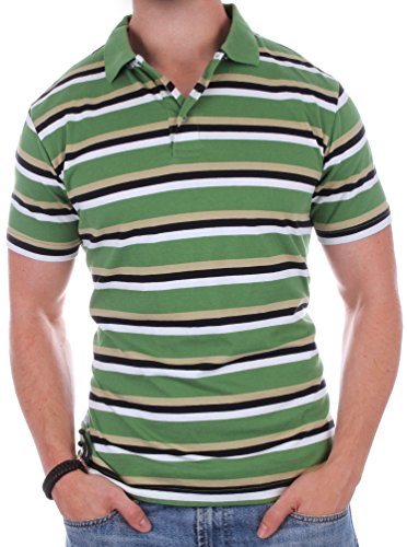Enimay Men's Casual Short Sleeve 100% Quality Cotton Striped Polo Shirt Rugby Top