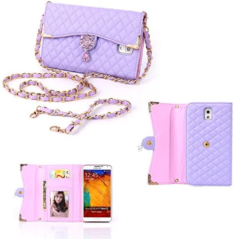 Galaxy Note 3 Case, Elonbo TM Purple Fashion Wristlet Diamond PU Leather Full Body Protector Chains Hangbag Pouch Folio Wallet Case Cover Skin For Samsung Galaxy Note 3 N9000