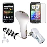 Premium White USB Travel + Car Charger Adapter + Clear TPU Skin Case + Clea ....