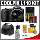 Nikon Coolpix L110 12.1 Megapixel Digital Camera with 15x Optical Zoom (Matte Black) + (8) Batteries + Case + Accessory Kit