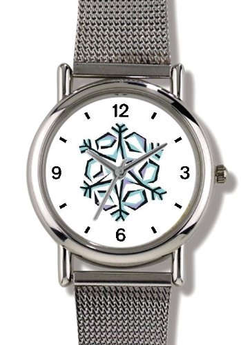 Snowflake or Snow Flake Christmas Theme - WATCHBUDDY® ELITE Chrome-Plated Metal Alloy Watch with Metal Mesh Strap-Size-Small ( Standard Women's Size )