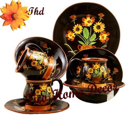 16pc Dinnerware Set Brown Garden Decor