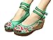 AvaCostume Women's Embroidery Floral Strappy Round Toe Platform Wedges