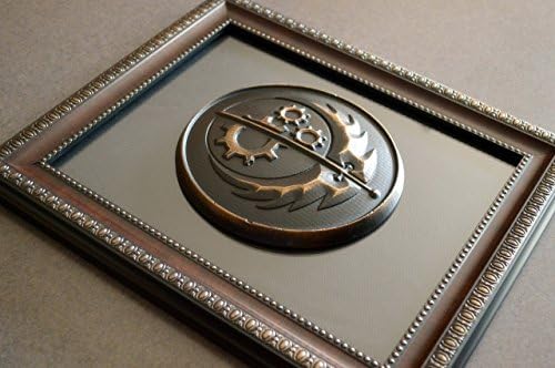 Inspired by Fallout video game Brotherhood of Steel\Fallout Emblem\ Logo. Wall\Door\Sculpture\Decoration.Black/Gold Emblem, Black\Gold 8x10 frame