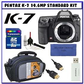 Pentax K-7 14.6 MP Digital SLR with Shake Reduction and 720p HD Video (Body Only) 17811 + Pentax 2-Year Extended Warranty for K7 D-SLR Cameras + Transcend 8GB SDHC + Willoughby's Travelers Package # 1
