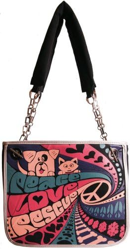 Calico Dragon Peace Love Rescue Homeless Dogs and Cats Vegan Canvas Tote Purse