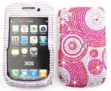Blackberry Curve 8520/8530/9300 Crystal, Red/Pink Circles on White Full Rhinestones/Diamond/Bling – Hard Case/Cover/Faceplate/Snap On/Housing