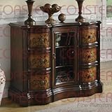IMAGE OF Entry Way Accent Bombe Chest with Glass Cabinet Door in Brown Finish