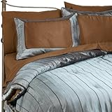 8 PC. TWO TONE TAFFETA STRIPE BED IN A BAG COMFORTER SET BLUE / BROWN W/ MA ....