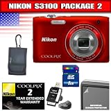 Nikon COOLPIX S3100 14 MP Digital Camera with 5x NIKKOR Wide-Angle Optical Zoom Lens and 2.7-Inch LCD (Red) Package 2