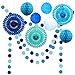 10pcs Under The Sea Theme Blue Party Decorations Kit Boy Birthday Circle Banner Garlands Bunting Paper Fan Flower Pom Poms Decoration/Event Celebration Hanging Decor for Baby Shower/Wedding/Kids Room