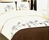 BROWN & CREAM Double Bed Size Faux Silk Embroidered Duvet Cover Set