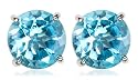 14k White Gold 7mm Round Swiss Blue Topaz Stud Earrings