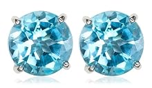 14k White Gold 7mm Round Swiss Blue Topaz Stud Earrings