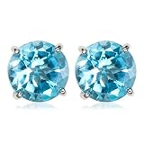 14k White Gold 7mm Round Swiss Blue Topaz Stud Earrings ~ Amazon.com Collection
