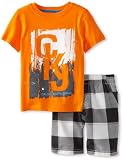 Calvin Klein Boys 2-7 2 Piece Short Sleeve Top With Plaided Short