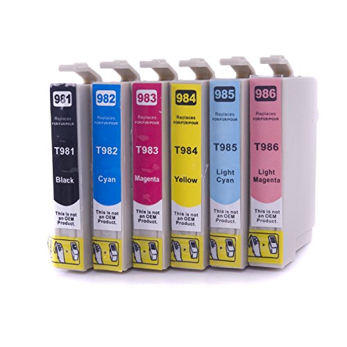 Compatible Ink Cartridge Replacement for Epson 98 T098 (Black, Cyan, Magenta, Yellow, Light Cyan, Light Magenta, 6-Pack)