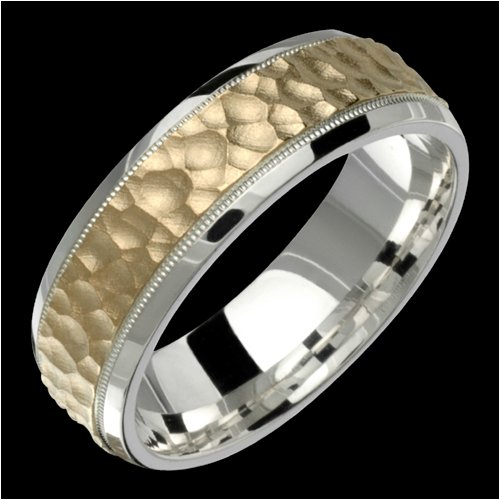 Giorno - Hammered Two Tone Comfort Fit Wedding Band Custom Made! (GOLD, 9) Giorno - Hammered Two Tone Comfort Fit Wedding Band Custom Made! (GOLD, 9)