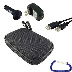Gizmo Dorks Hard Shell Case Cover (Black) and Charging Bundle with Carabiner Key Chain for the Sony Bloggie Live HD Camera