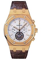 Audemars Piguet Royal Oak Men's Silver Dial Brown Strap 18K Yellow Gold Chronograph Tourbillon Watch 25977BA.OO.D088CR.01