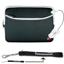 New Black Amazon Kindle DX Carrying Sleeve With Extra Pocket + Determination Hand Strap + E Reader Light (White)