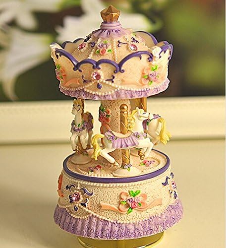 Laxury 3-horse Carousel Music Box, Purple, Play the Castle in the Sky Tune,Model MP334