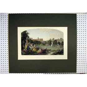 C1860 Hand Coloured Hampton Court Family Picnic Summer