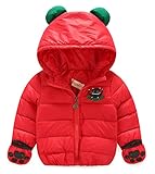 (トヨベイ)Toyobuy 厚手 子供 中綿 コート キッズ ブルゾン フード付き ジャケット 男の子 女の子 手袋付き 防寒防風 赤 80